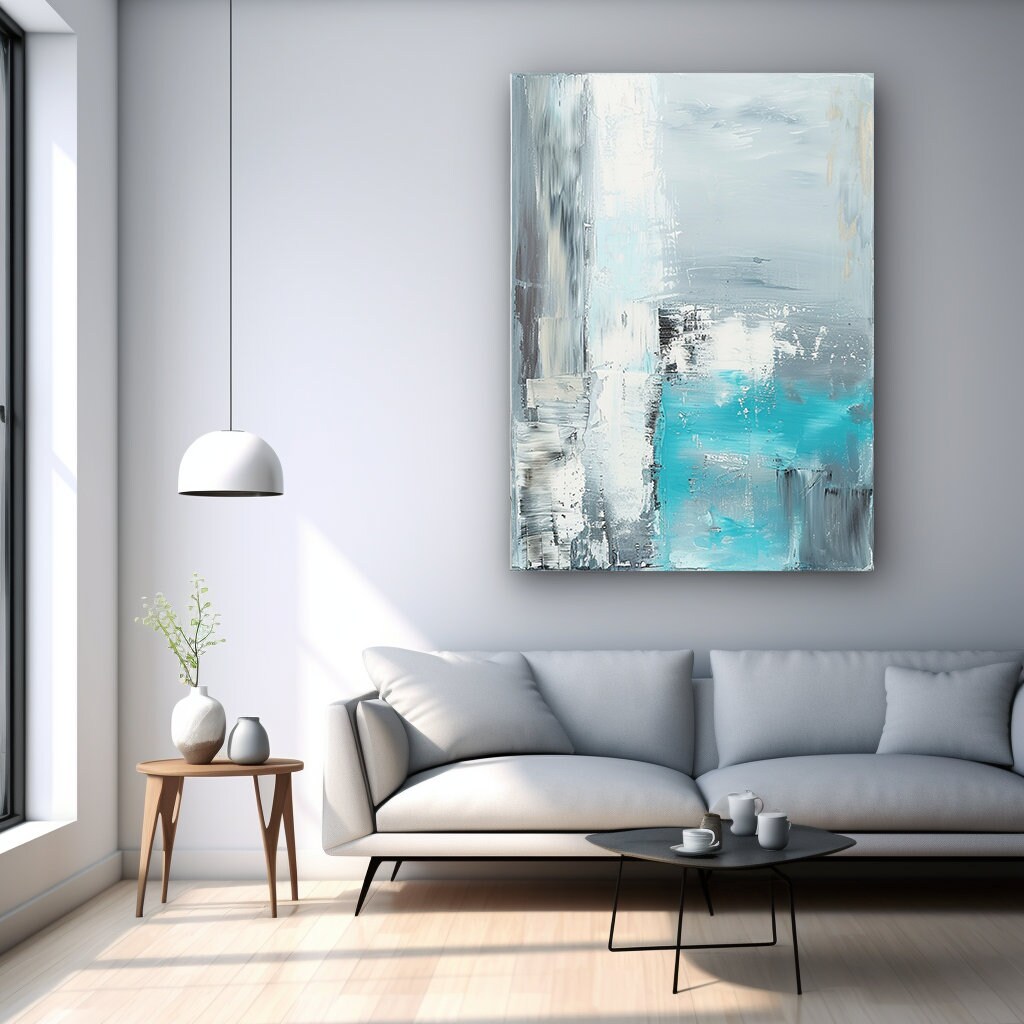Aqua Blue and Gray Contemporary Abstract Wall Art Digital Download for Canvas Printing and Other ...