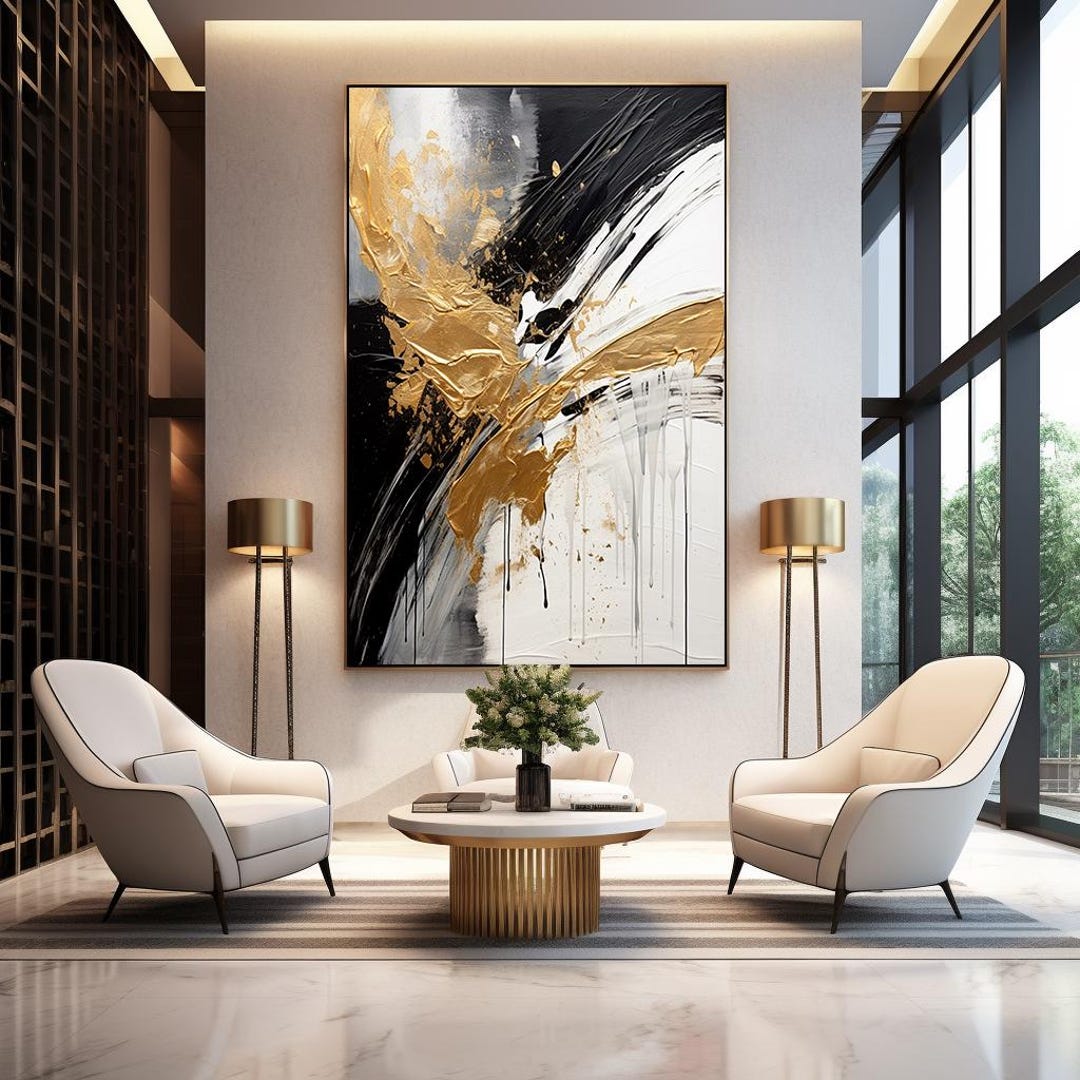 Black and Gold Abstract Art Print: Modern Wall Decor (digital Download ...