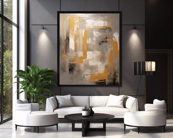 Modern Abstract Wall Art: Taupe Mustard White Black Painting (Digital Print Download)