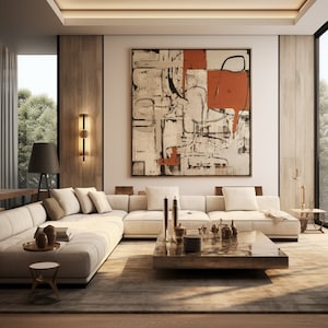 Pintura abstracta contemporánea moderna en tonos óxido y beige para pared, impresión digital, descarga para lienzos y carteles