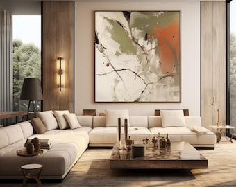 Abstrakter Kunstdruck: Beige, Olivgrün & Orange (Digitaler Download