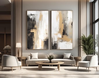 Black, White, Gray, and Matte Gold Modern Contemporary Abstract Wall Art Painting Digital Print Download for Canvases and Posters