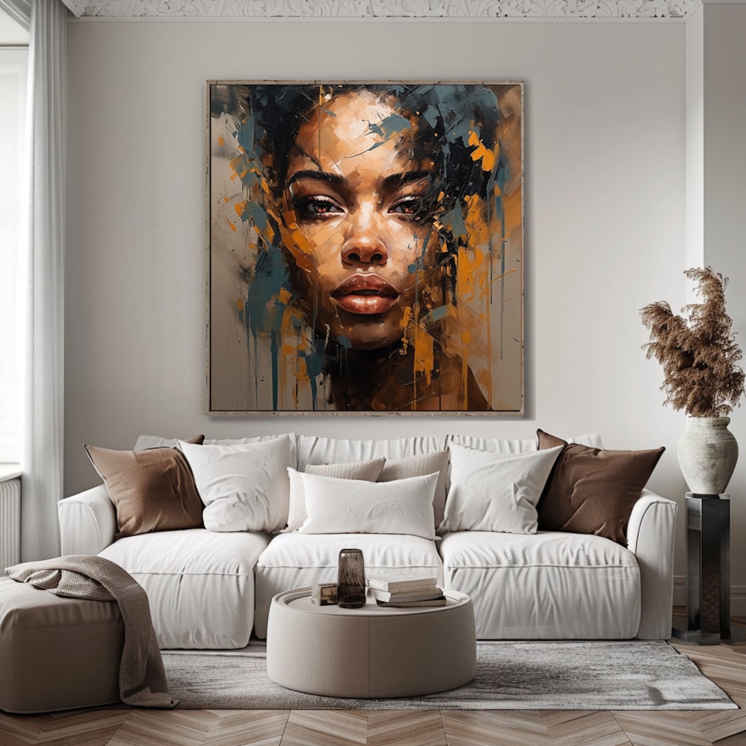 Modern Abstract Wall Art Print: Beautiful Black Woman Painting in Brown ...
