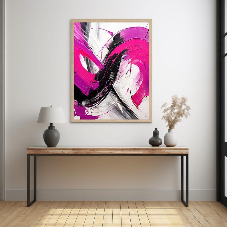 Abstract Wall Art Print: Fuchsia Pink, Black & White (digital Download ...