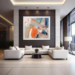 Orange, Blau, Weiss, und Taupe moderne abstrakte Kunst Gemälde Digitaler Druck für Leinwände und Poster