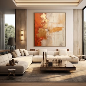 Arancione, oro e beige moderno contemporaneo astratto dipinto murale stampa digitale da scaricare per tele e poster