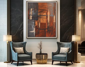 Navy Blue & Rust Abstract Art: Modern Canvas Print (Digital Download)