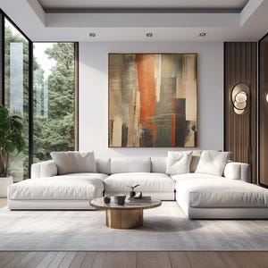 Pintura abstracta contemporánea moderna de arte mural en verde oliva, tostado camello y óxido, impresión digital, descarga para lienzos y carteles