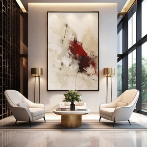 Beige e rosso vino moderno contemporaneo astratto dipinto murale - stampa digitale da scaricare per tele e poster