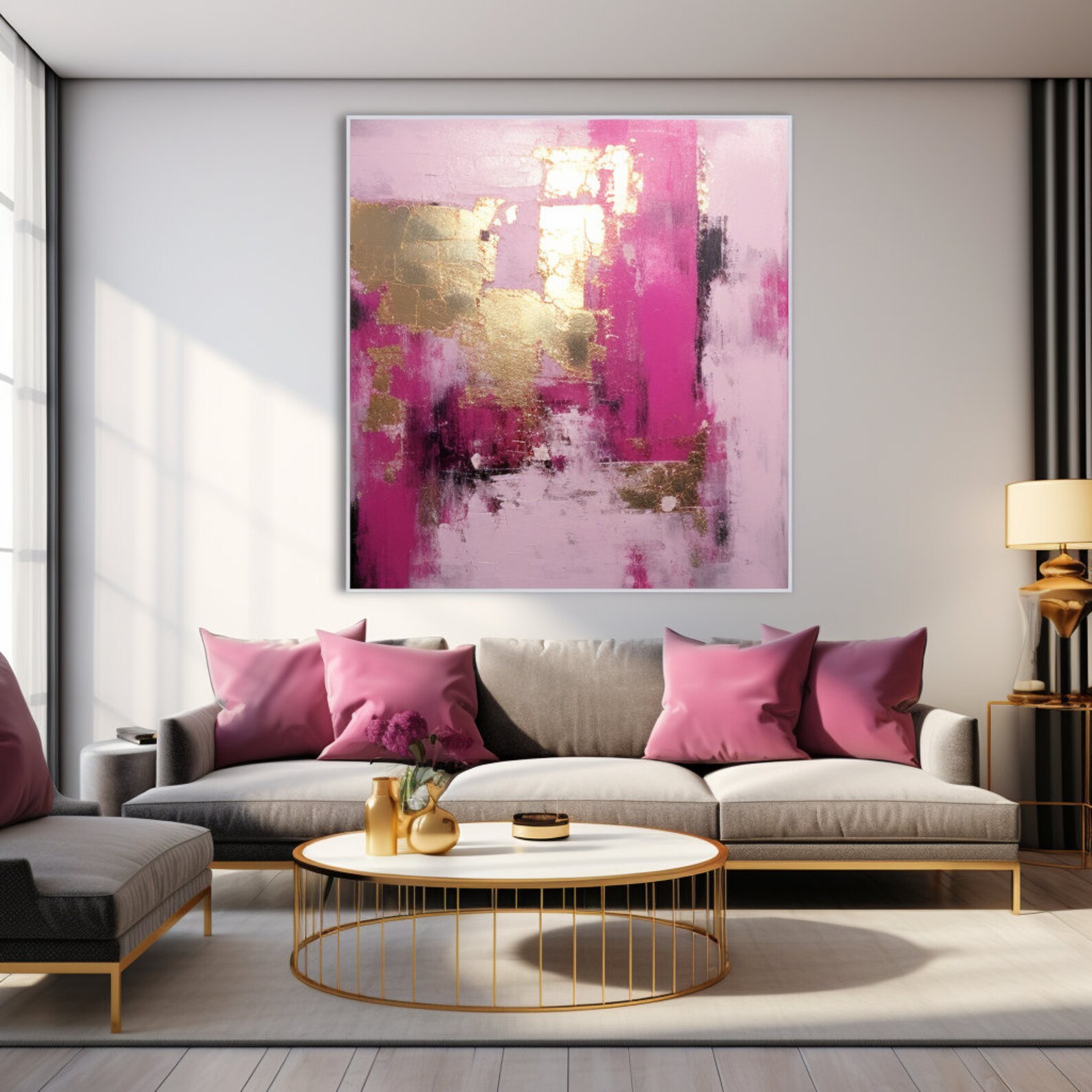 Magenta Pink & Gold Abstract Art Print: Modern Wall Decor (digital ...