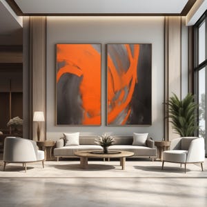 Orange & Gray Abstract Wall Art: Modern Painting Print (Digital Download)
