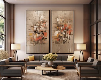 Abstract Wall Art Set: Tan, Red, Multicolored Painting (Digital Download)