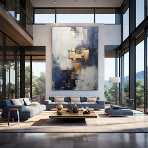 Marineblau, Gold und weiße moderne zeitgenössische abstrakte Kunst Gemälde Digitaldruck für Leinwände und Poster