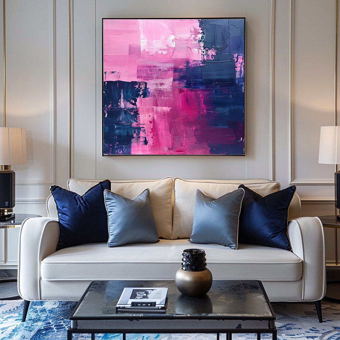 Abstract Wall Art Print: Magenta Pink and Navy Blue (digital Download ...
