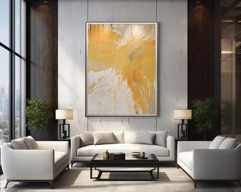 Modern Abstract Wall Art Print: Yellow, White & Taupe Painting (Digital Download)