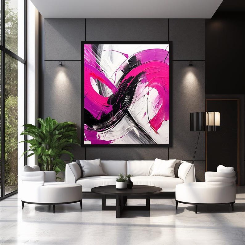 Abstract Wall Art Print: Fuchsia Pink, Black & White (digital Download ...