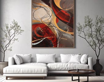 Abstract Wall Art Print: Red, Brown, Yellow Modern Painting (Digital Download)