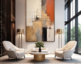 Modern Painting in Tan, Rust, and Gray