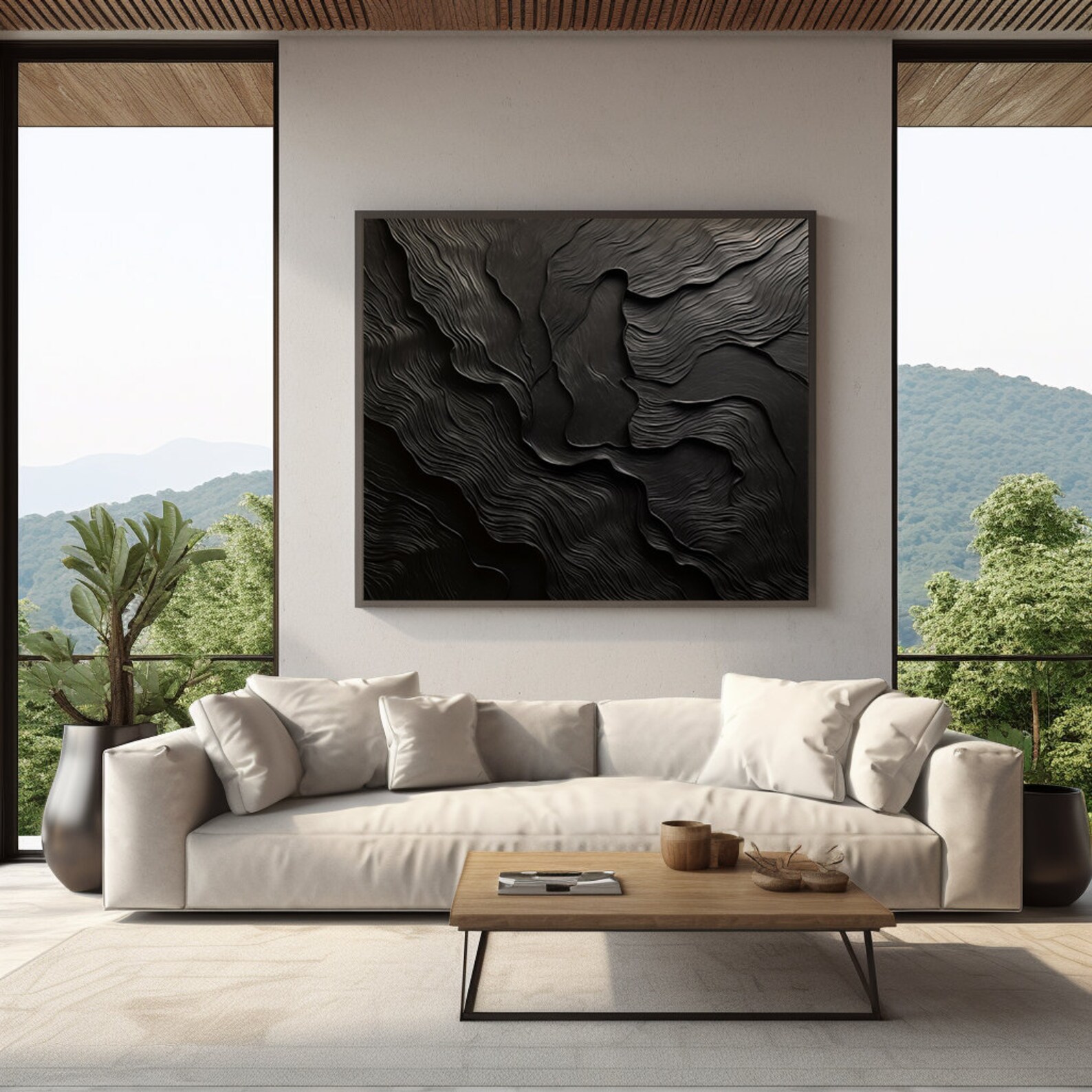 Black Textured Modern Contemporary Abstract Wall Art Painting Digital ...