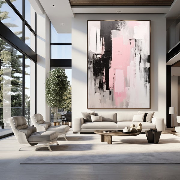 Pink and Black Abstract Art - Etsy