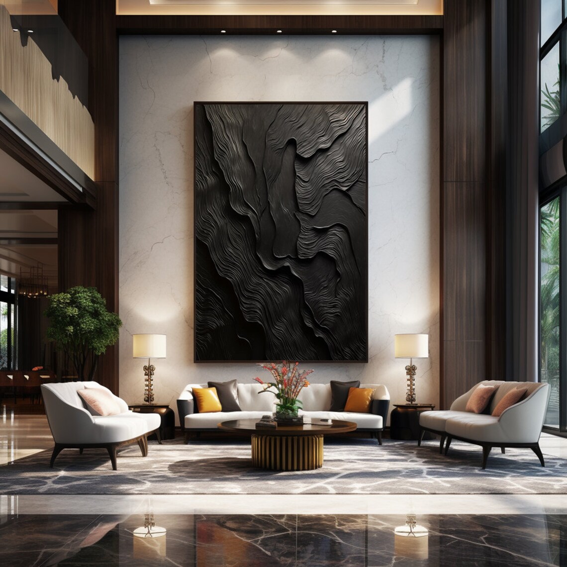 Black Textured Modern Contemporary Abstract Wall Art Painting Digital ...