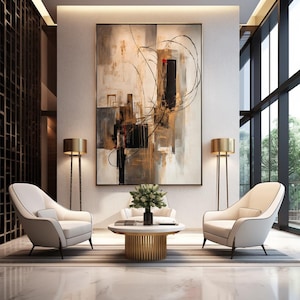 Pintura abstracta contemporánea moderna para pared en tonos marrón topo, beige, negro y bronce, impresión digital, descargable para lienzos y carteles