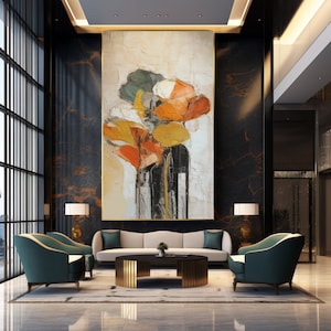 Bunte Blumen auf beigem Hintergrund Moderne zeitgenössische abstrakte Kunst Malerei - Digitaler Druck für Leinwände und Poster