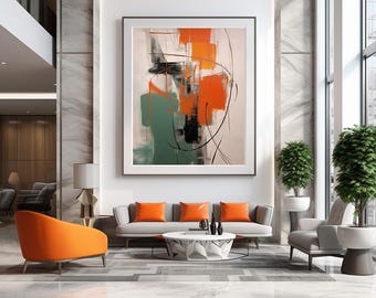 Modern Abstract Wall Art in Beige, Green, Orange and Black