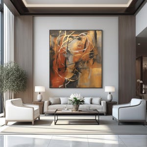 Rost, Senfgelb, Taupe, und Schwarz Moderne abstrakte Kunst Wandbild Digitaldruck für Leinwände und Poster