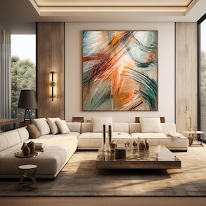 Laranja, Aqua, Multicolorido Moderno Contemporâneo Abstrato Arte de Parede Pintura Digital Download de Impressão para Telas e Cartazes