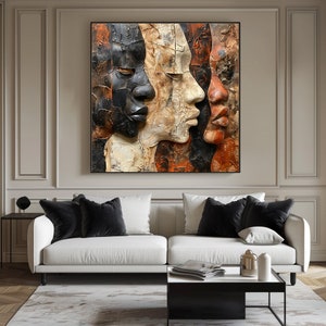 Schwarze Gesichter aus Stein Moderne Zeitgenössische abstrakte Kunst Wandbild Digitaldruck für Leinwände und Poster