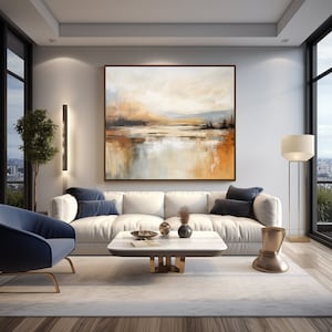 Ruhige Landschaft Teichblick Moderne Zeitgenössische abstrakte Kunst Gemälde Digitaldruck für Leinwände und Poster