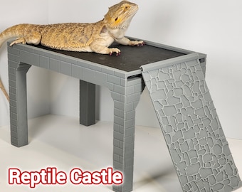 Bearded Dragon Castle Basking Spot | Side Entry Slate topped reptile perch | Reptile terrarium decoration