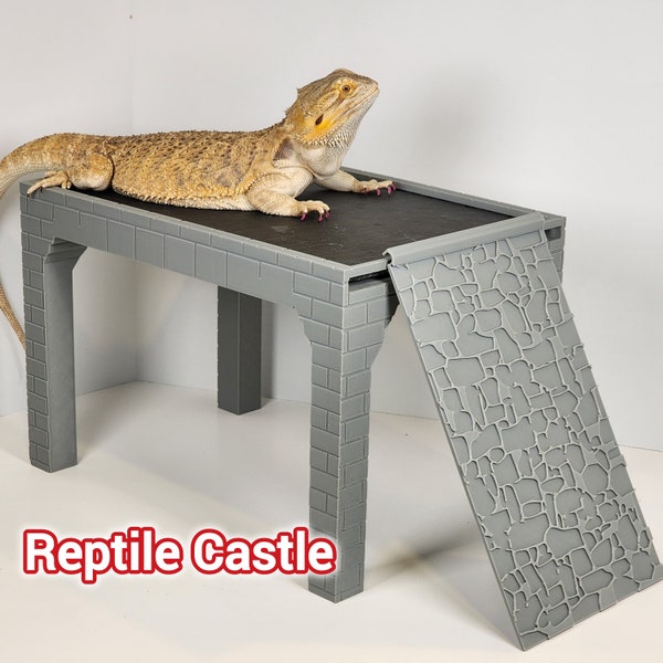 Bearded Dragon Castle Basking Spot | Side Entry Slate topped reptile perch | Reptile terrarium decoration