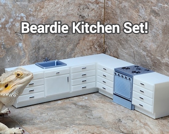 Bearded Dragon Kitchen Set: PLA Plastic Habitat Decor