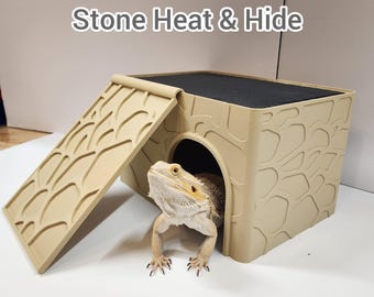 Bearded Dragon STONE Heat & Hide | XL reptile basking platform and hiding spot