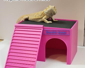 Bearded Dragon Heat & Hide | XL reptile basking platform and hiding spot