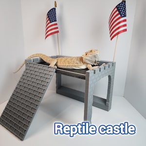 Bearded Dragon Castle Basking Spot | Slate topped reptile perch | Reptile terrarium decoration