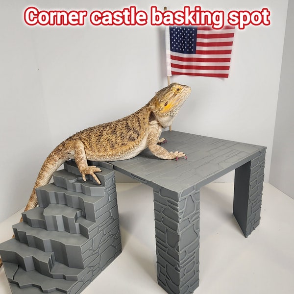 Lugar para tomar el sol en el castillo de la esquina del dragón barbudo / Percha grande para reptiles / Decoración de terrario para reptiles