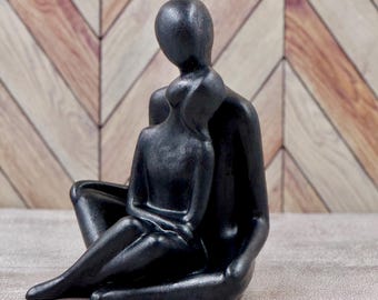 Abstract Couple Statue- Man Holdimg a Woman in His Lap : Handmade From Resin