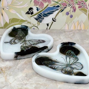 Heart And Butterfly Coaster Set- Black And White-Handmade From Resin