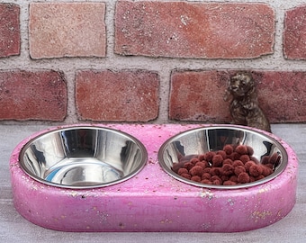 Pet Bowl: Pink and a Touch of Sparkling Glitter- Handmade from Resin