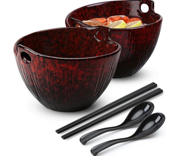 Ramen Noodle Bowl Set with chopsticks | Ceramic Noodle Bowls