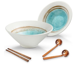 Ceramic Ramen Bowl Set  | Large noodle bowl set with chopsticks