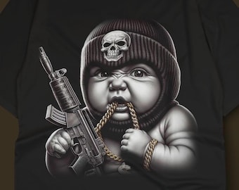 Halftone Baby Gangsta DTF with Gold Chain, High-Quality DTF File, Urban Baby Graphic for T-Shirts