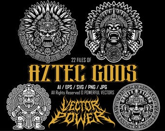 Aztec Gods Vector Art Bundle | 22 Ancient Deity Illustrations