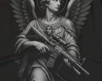 Warrior Angel Halftone DTF Transfer, Heaven Stone Statue Art (Digital Download)