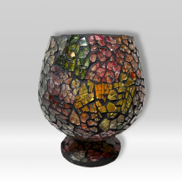 90's Goblet Shaped Glass Mosaic Candle Holder