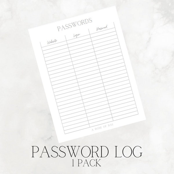 Password log for planner - bullet journal - A5 binder password keeper