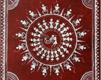 Warli folk Art Painting, Ethnic wall decor, Tribal art painting, traditional art, Nature-inspired tribal art, Minimalist tribal painting
